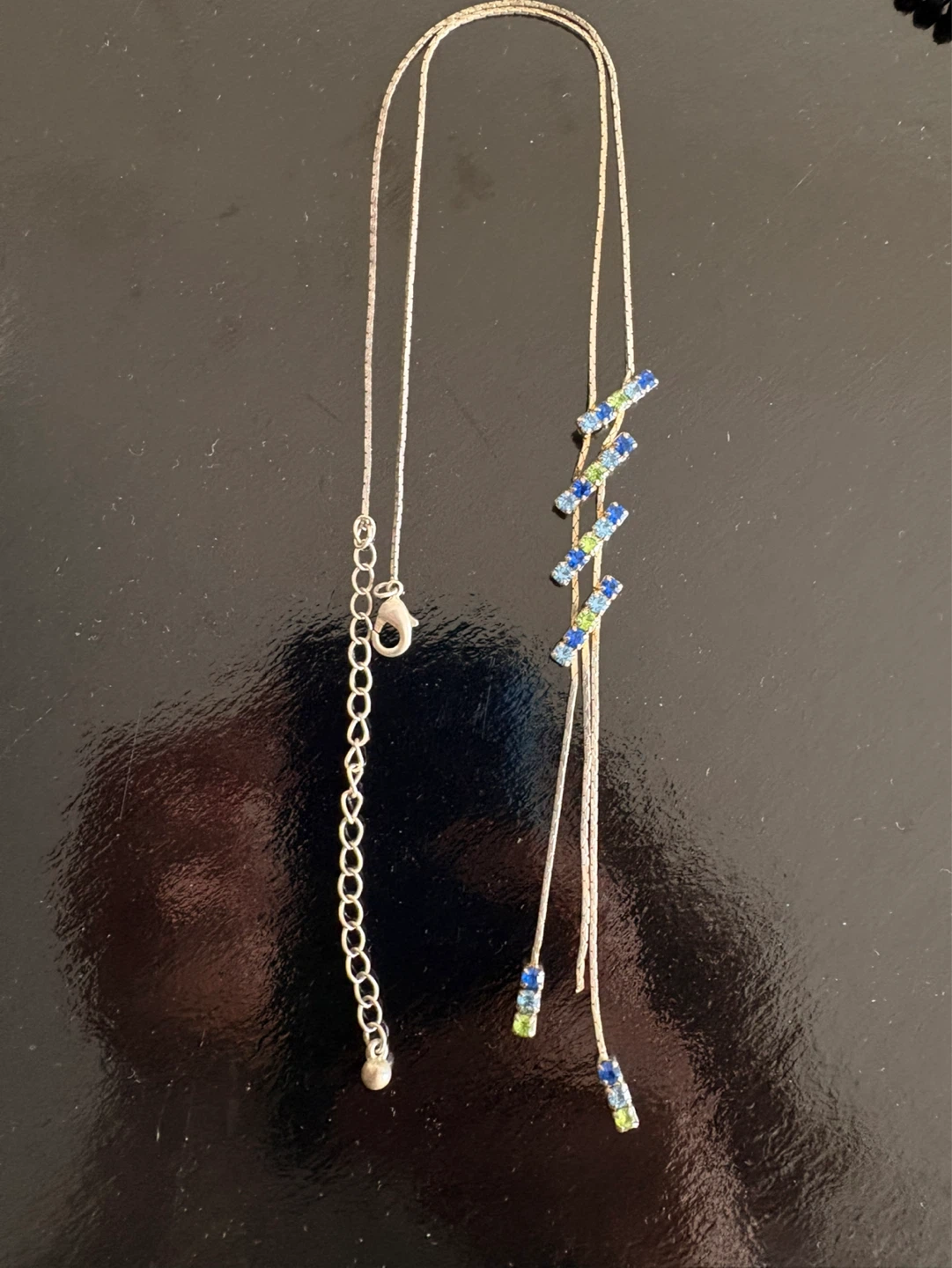Silver Necklace with Blue and Rhinestones - photo 4
