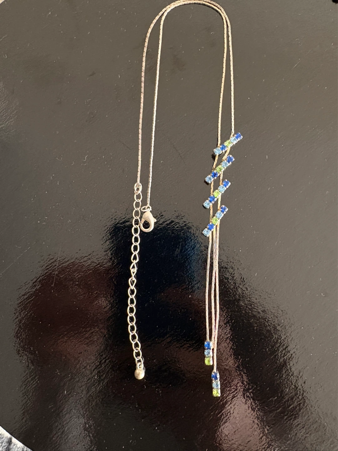 Silver Necklace with Blue and Rhinestones - photo 5