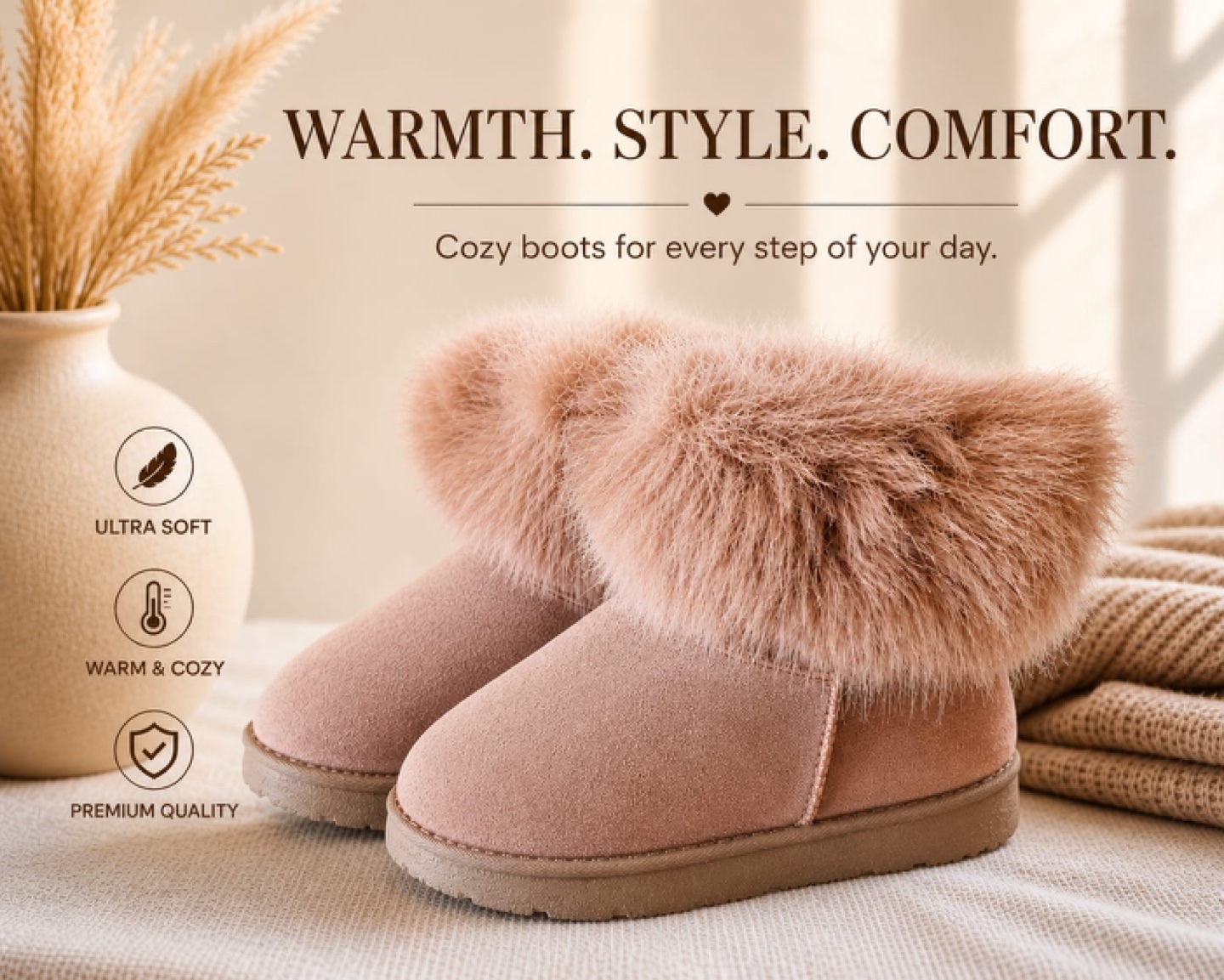 Faux Fur Trim Ankle Boots
