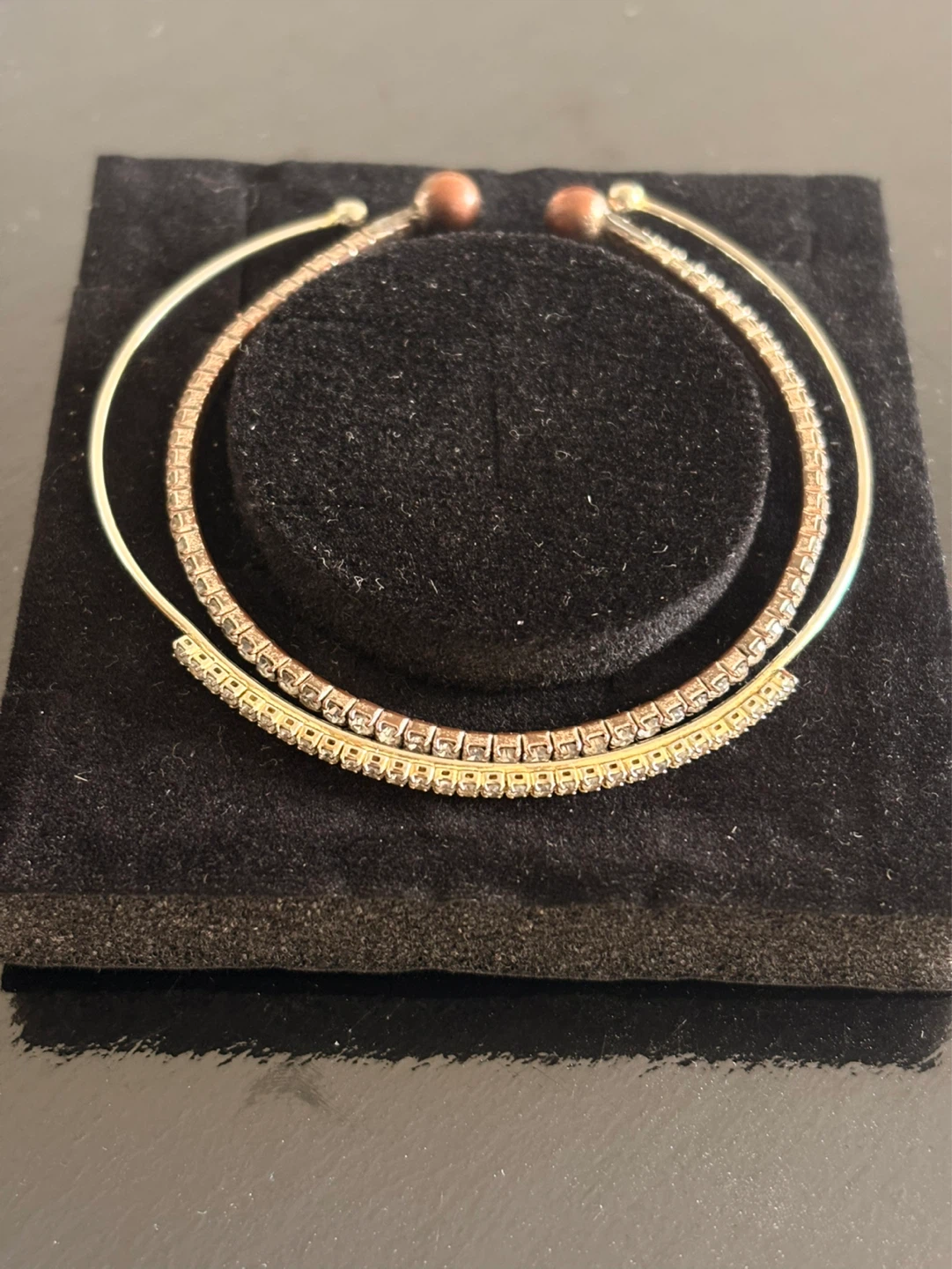 Set of 2 Gold Tone Cuff Bracelets with Rhinestones - photo 2