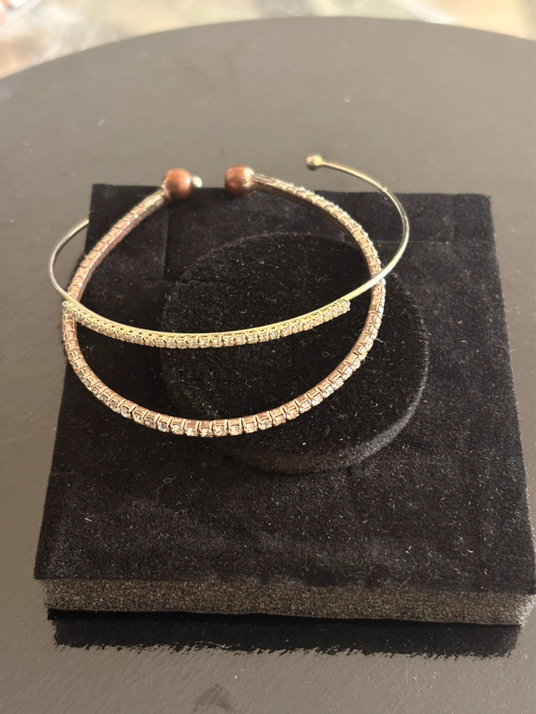 Set of 2 Gold Tone Cuff Bracelets with Rhinestones