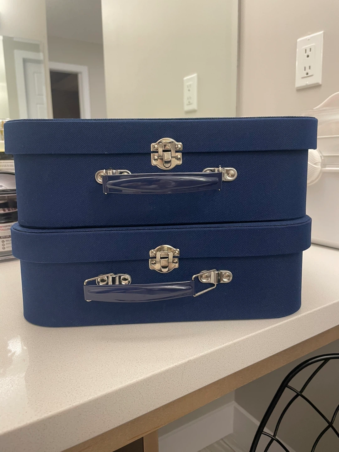 Set of 2 Blue Decorative Storage Boxes/Suitcases - photo 2