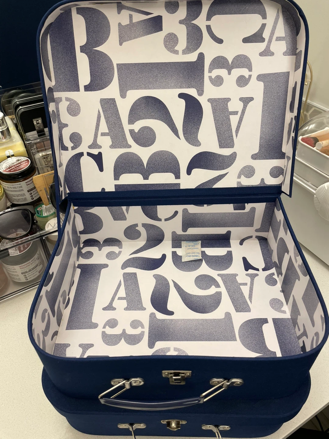 Set of 2 Blue Decorative Storage Boxes/Suitcases