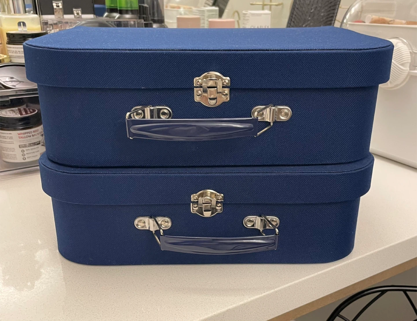 Set of 2 Blue Decorative Storage Boxes/Suitcases - photo 3