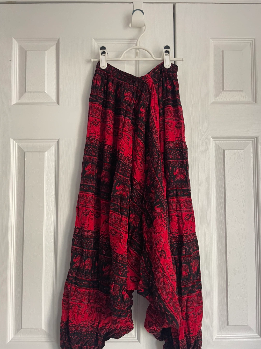 Red & Black Elephant Print Harem Pants