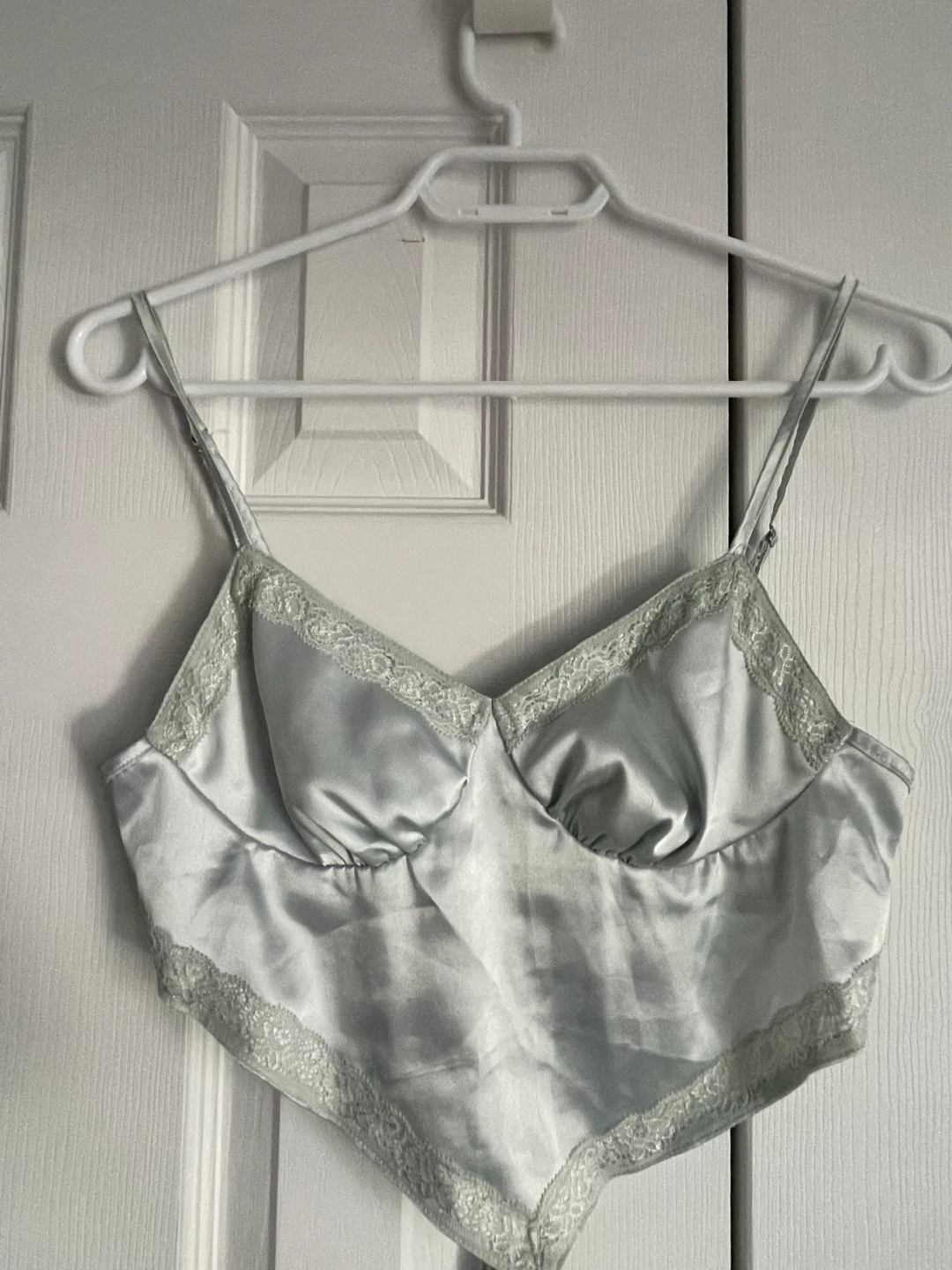 Light Blue Satin Lace Trim Cami Top