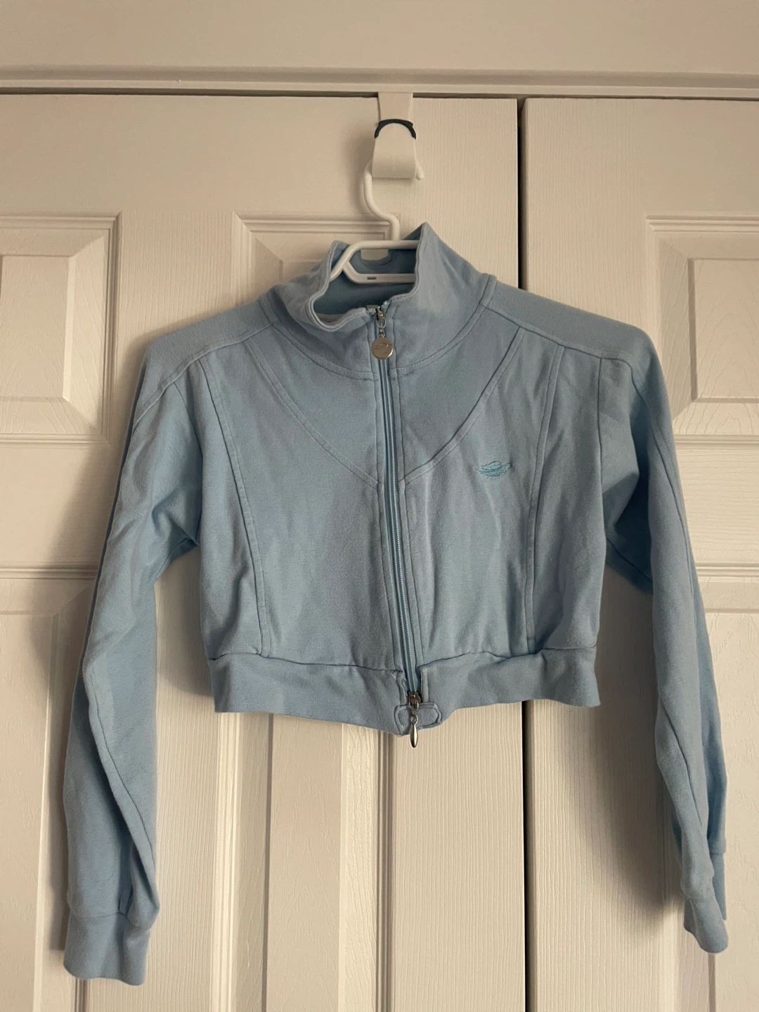 Light Blue Cropped Zip-Up Jacket