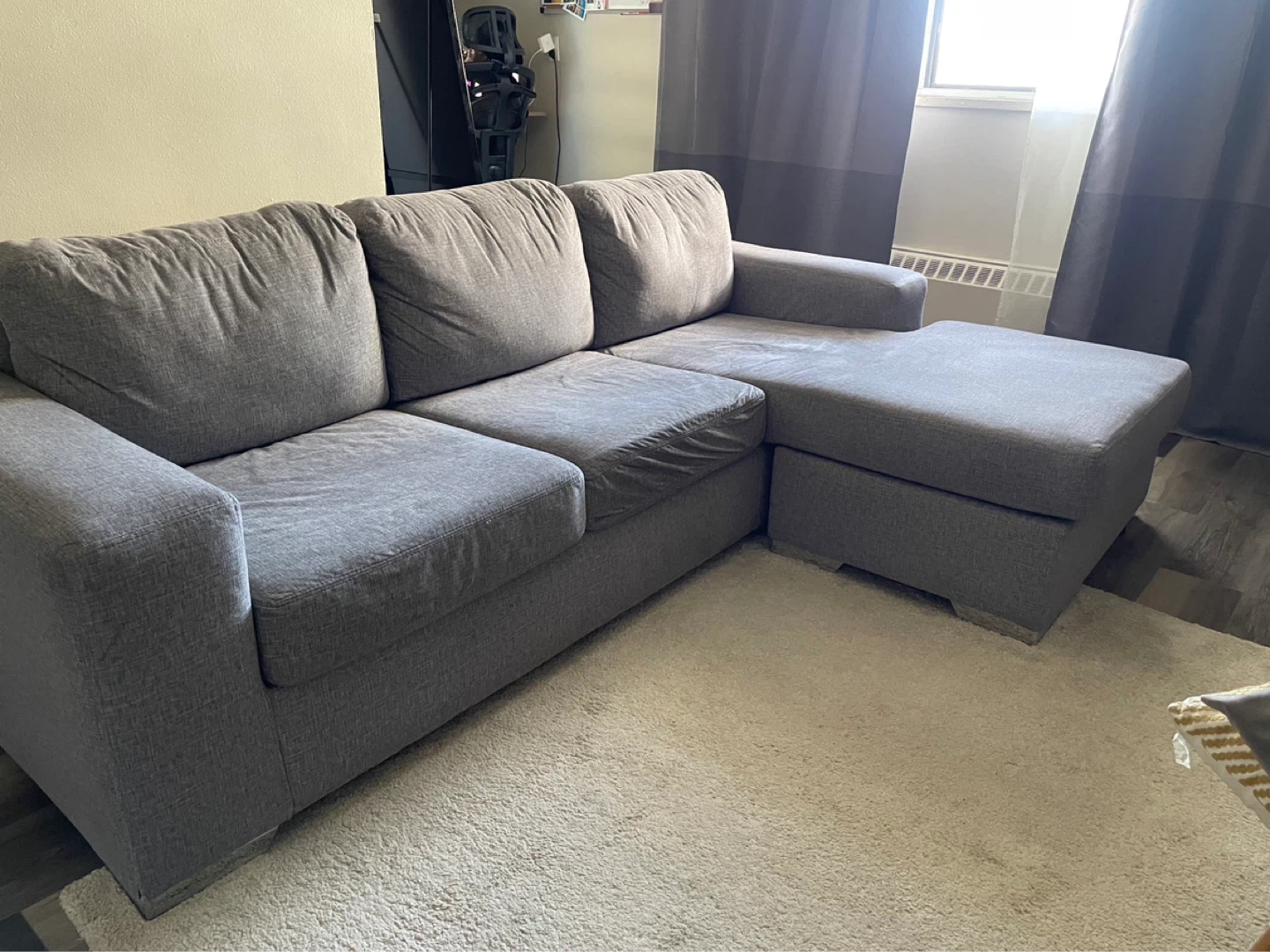 HomeSense Grey Sectional Sofa with Chaise — Like New - photo 2