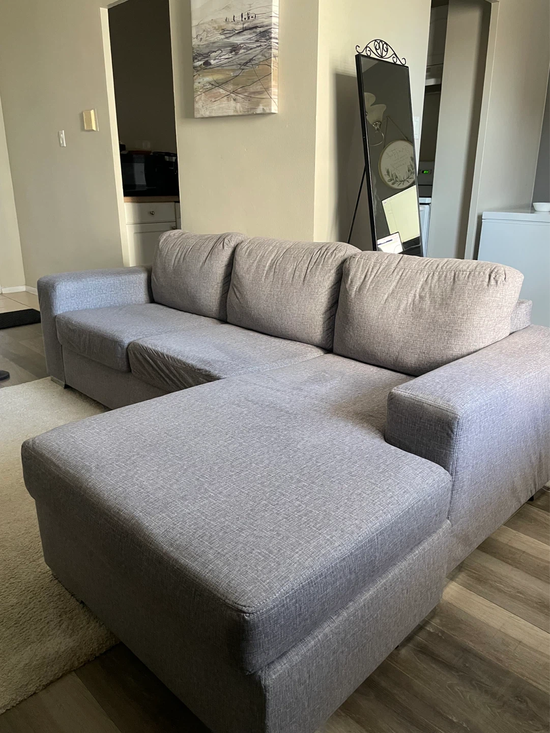 HomeSense Grey Sectional Sofa with Chaise — Like New - photo 3