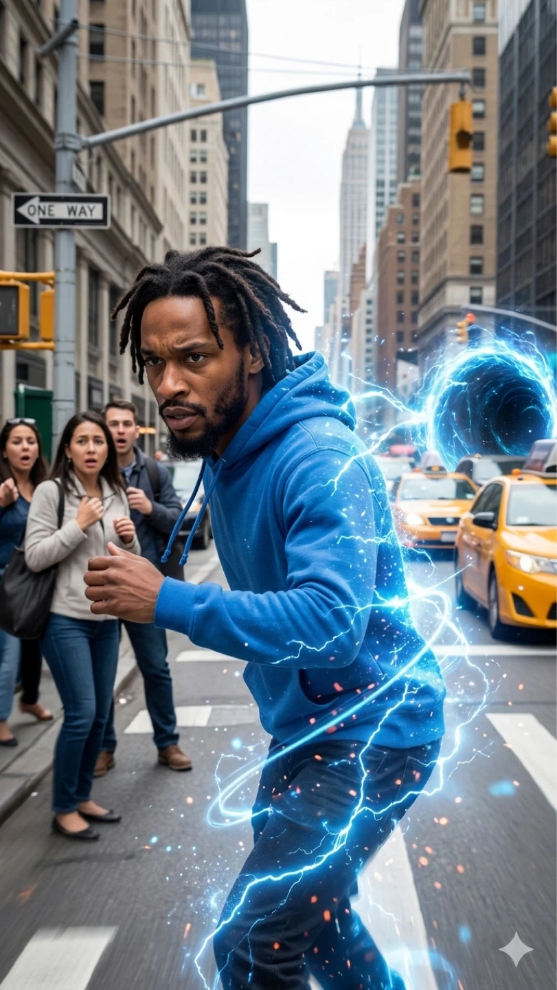 Blue Hoodie with Energy Effect.