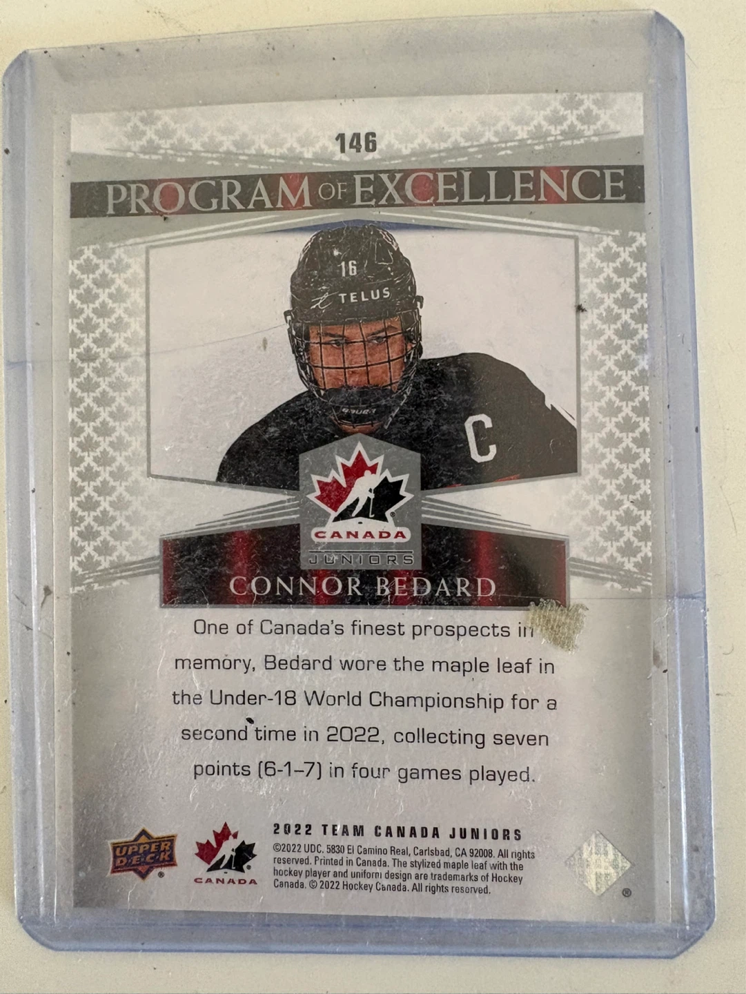 2022 Upper Deck Connor Bedard Program of Excellence Hockey Card - photo 2