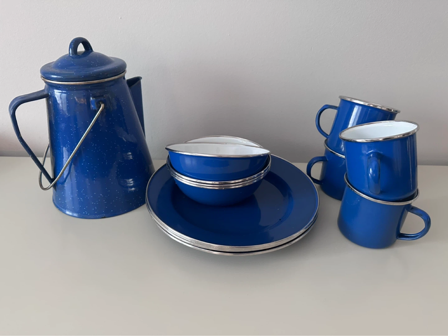 Blue Enamel Camping Cookware Set