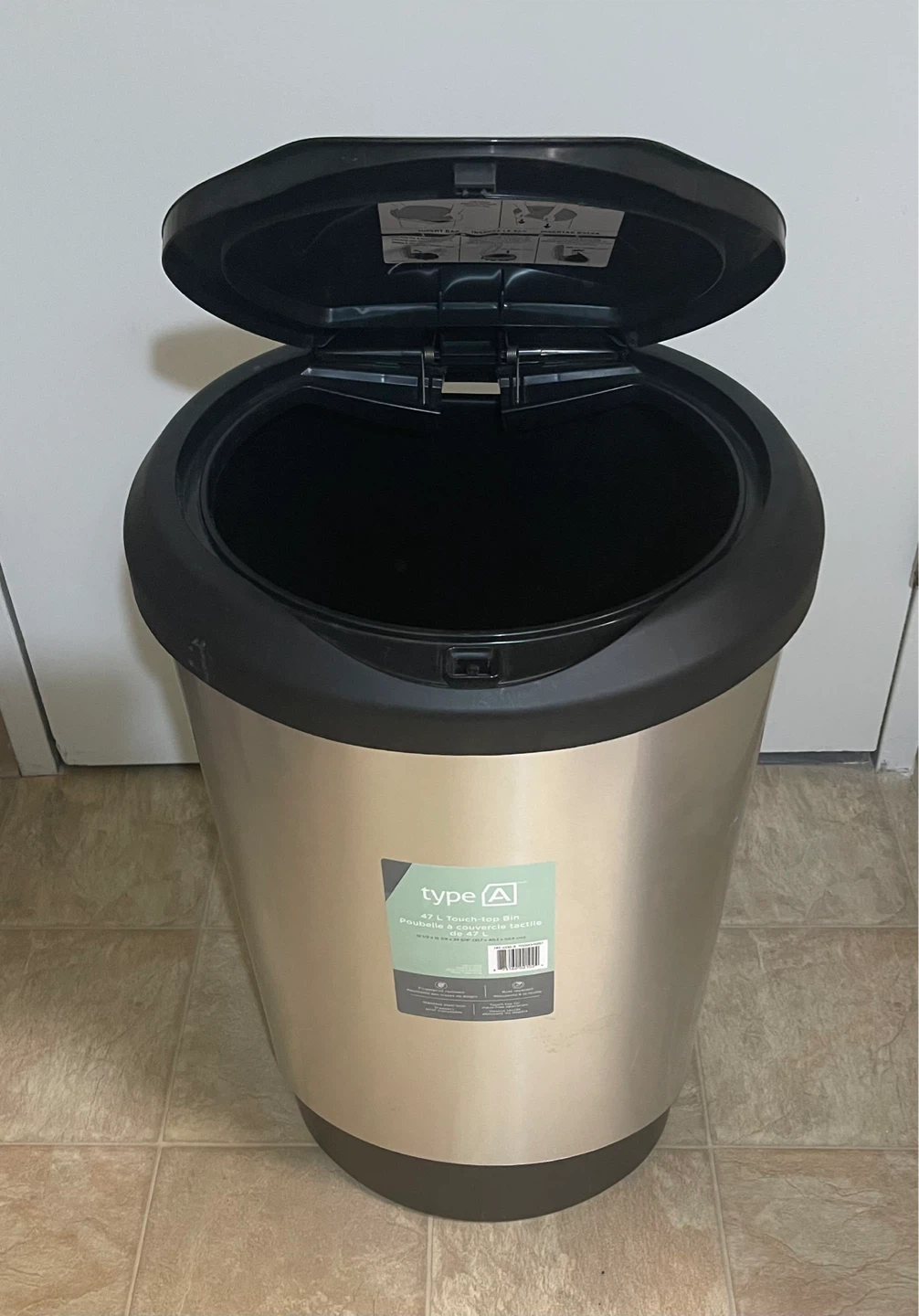 🌱 Brand New Type A Plastic 47L Touch-Top Trash Bin - Silver - photo 2