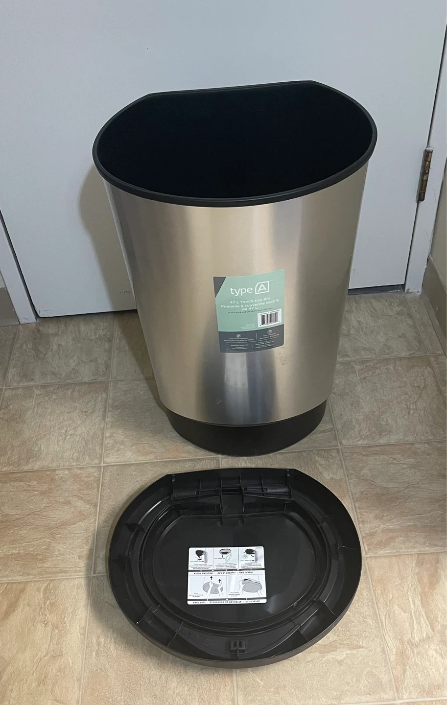 🌱 Brand New Type A Plastic 47L Touch-Top Trash Bin - Silver - photo 5