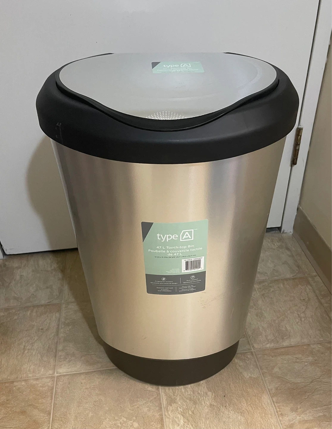 🌱 Brand New Type A Plastic 47L Touch-Top Trash Bin - Silver - photo 4