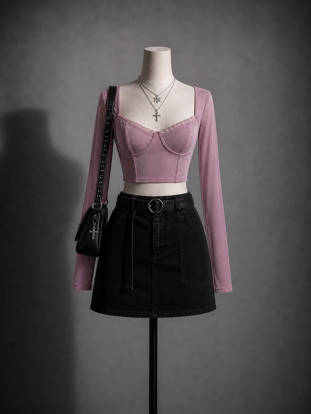 Ardene Pink Mesh Bustier Crop Top