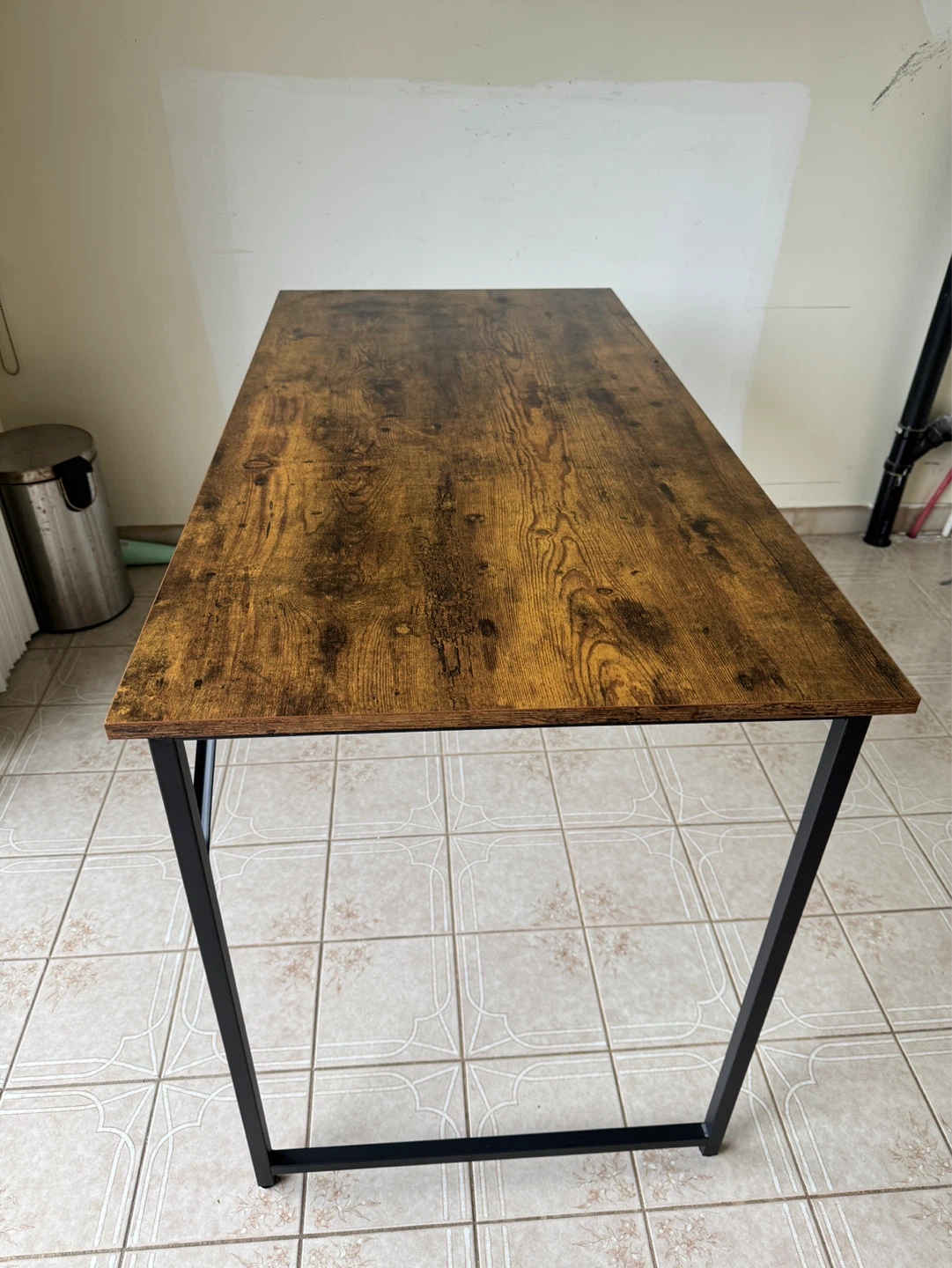 Rustic Woodgrain Desk with Black Metal Frame - photo 2