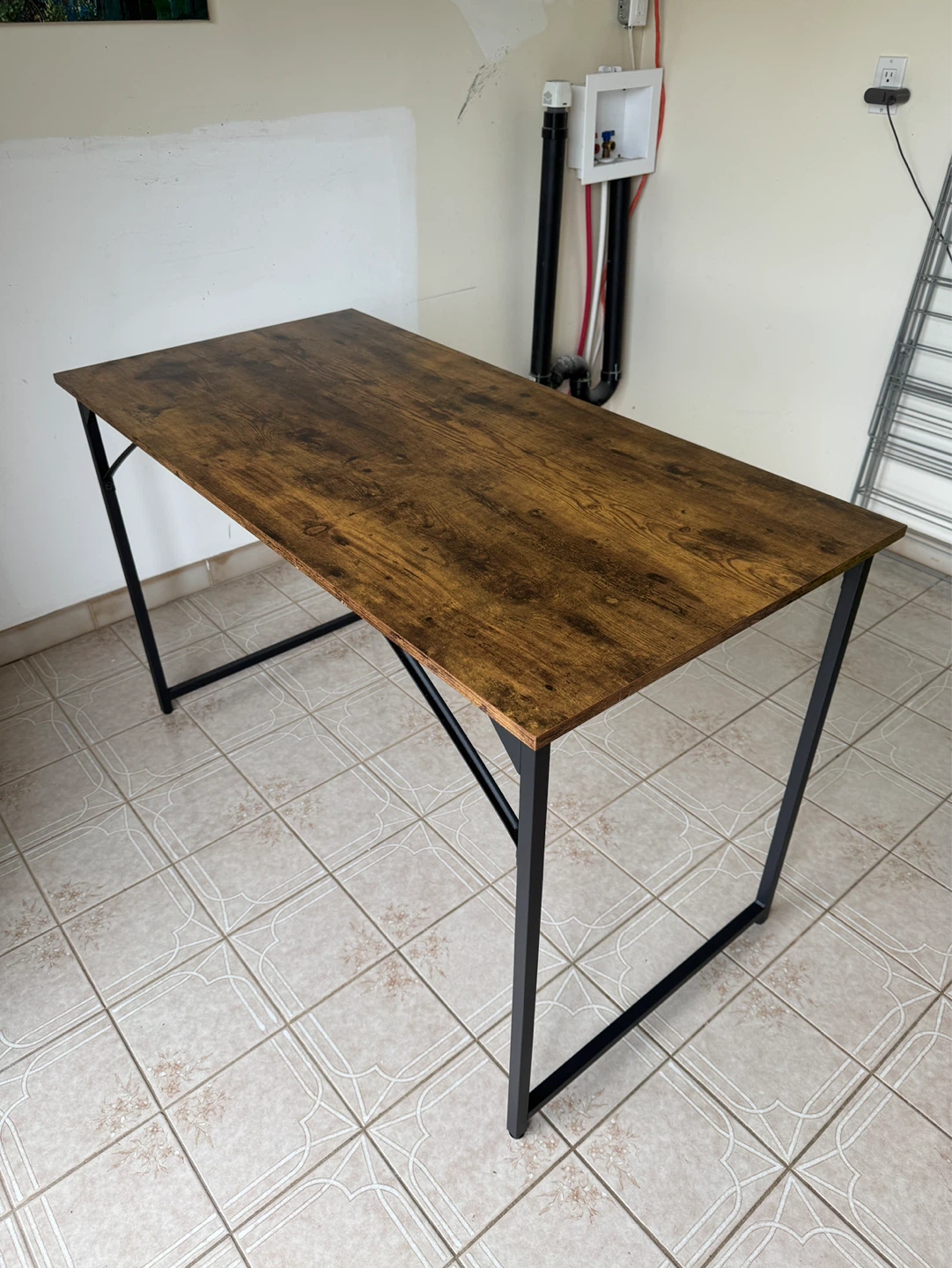 Rustic Woodgrain Desk with Black Metal Frame