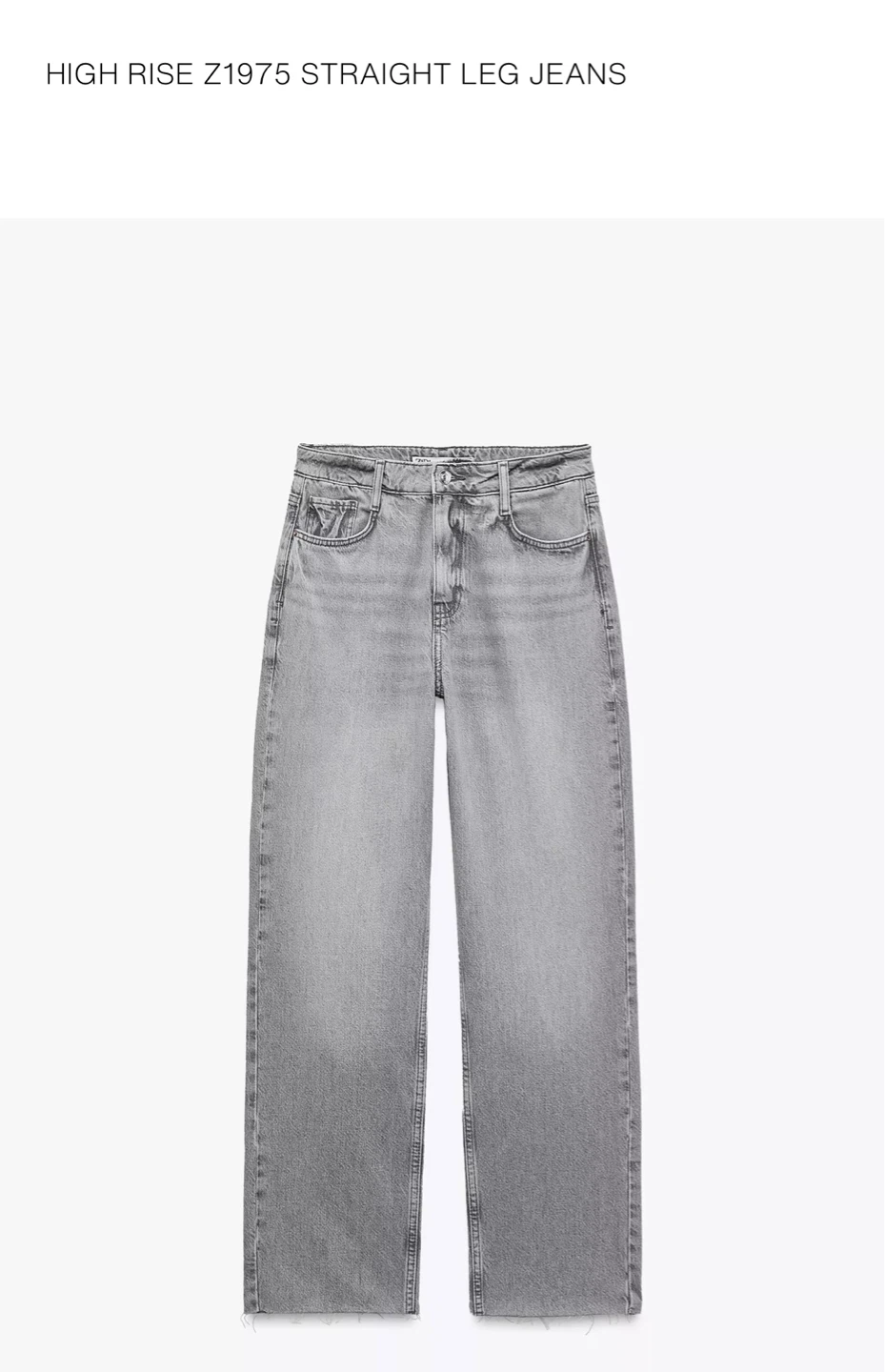 ZARA High Rise Z1975 Straight Leg Jeans - Grey