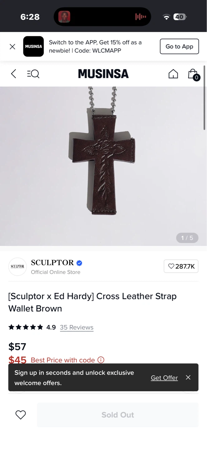 [Sculptor x Ed Hardy] Cross Leather Strap Wallet Brown - photo 3