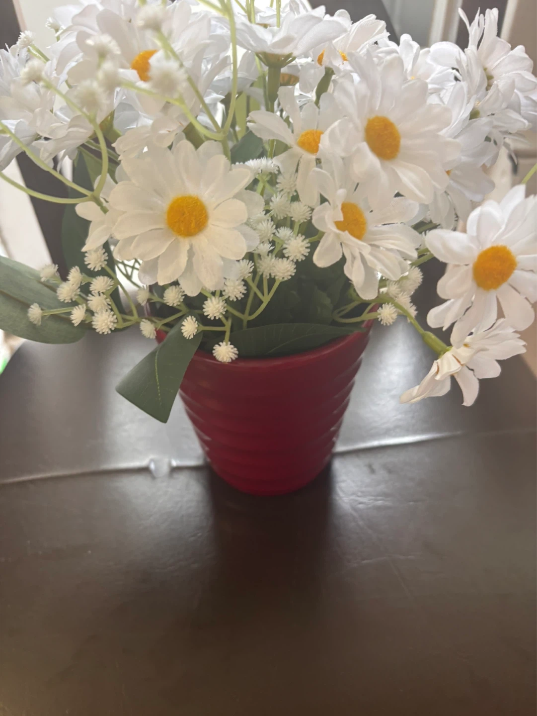 Artificial Daisy Flower Arrangement in Red Pot - photo 3