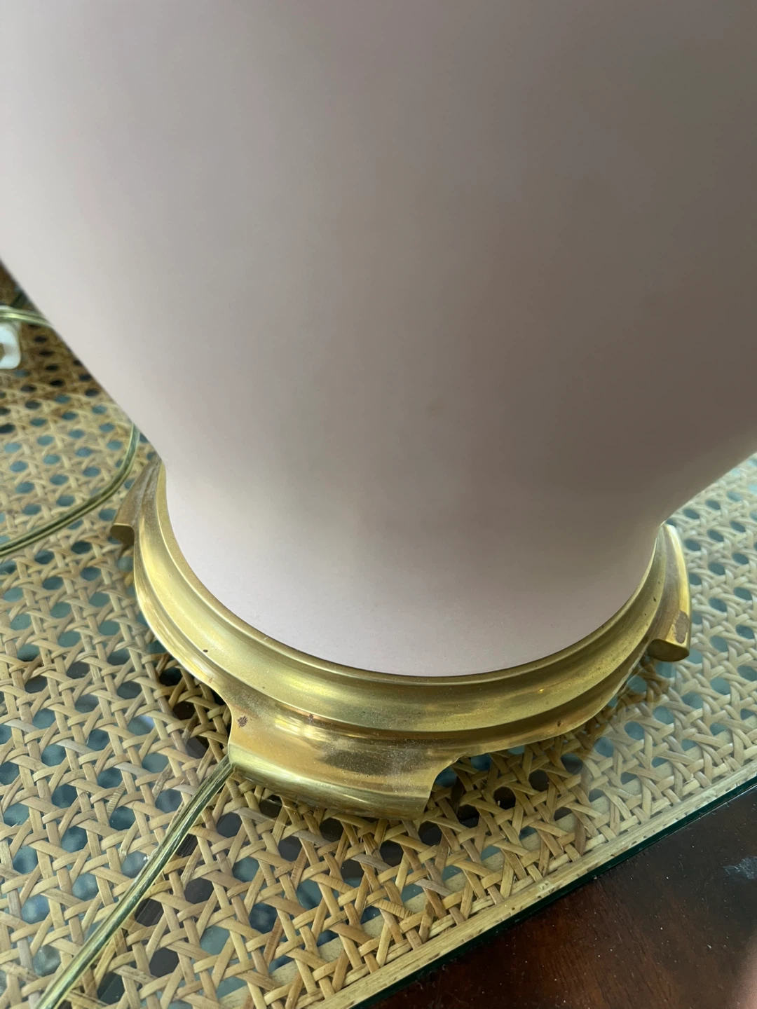 Pair of Pink Ceramic Lamps with Brass Base - photo 3