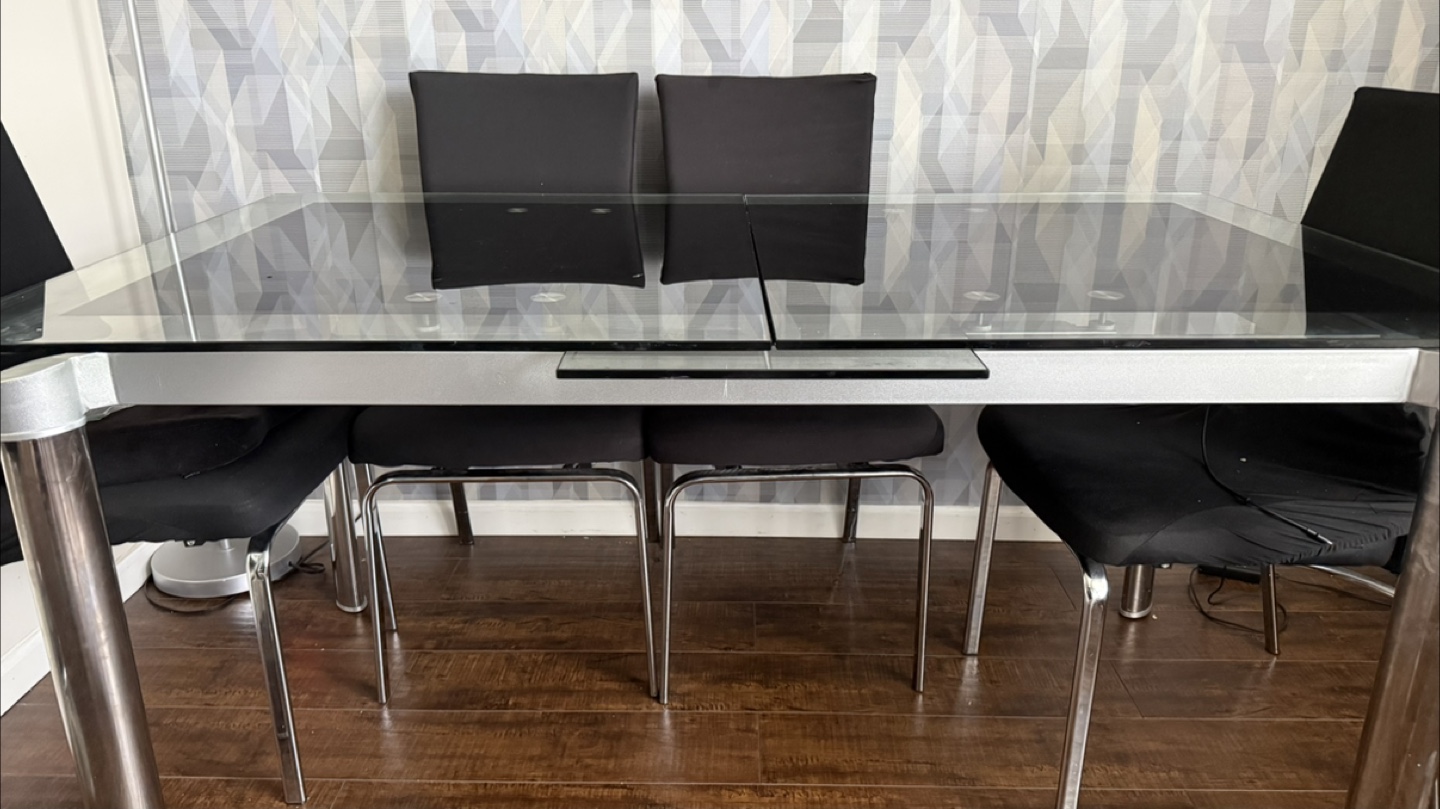 Glass Top extendable Dining Table with 6 reclining Chairs - photo 3