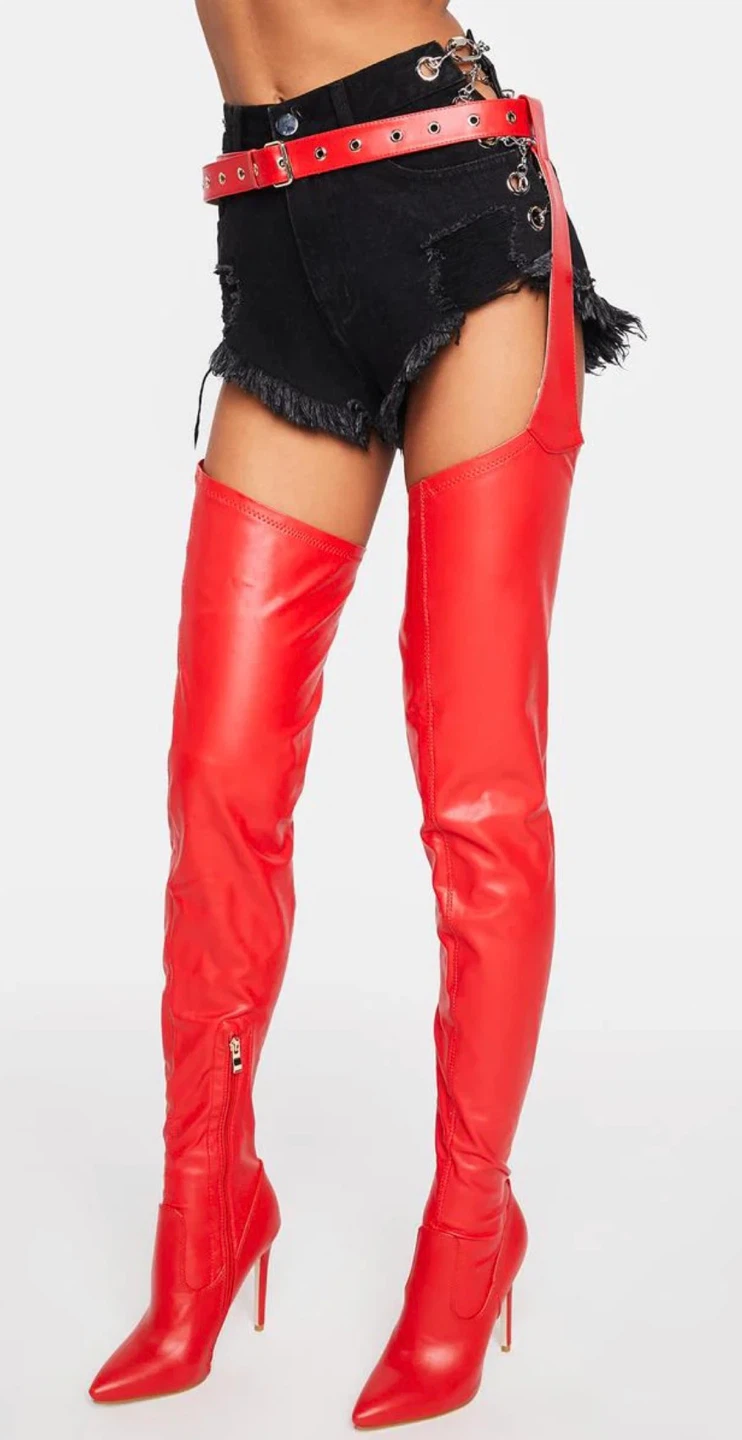 Azalea Wang Akira Red Stiletto Thigh-High Boots Size 11
