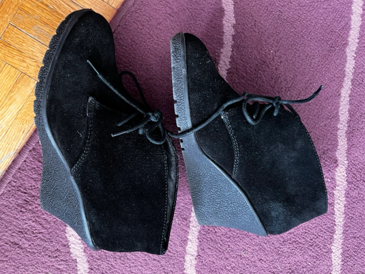 Black Suede Wedge Ankle Boots size 7 - photo 3