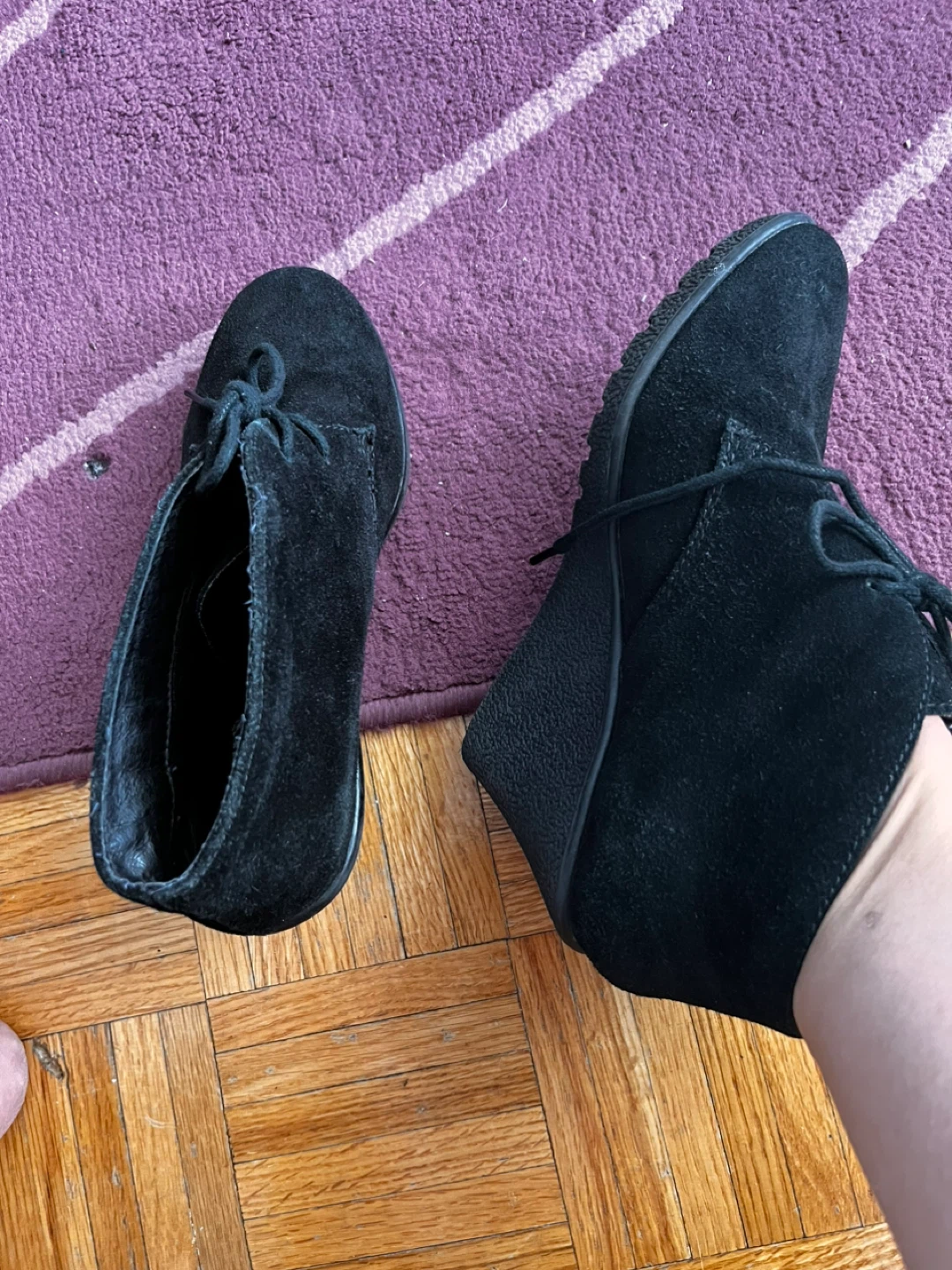 Black Suede Wedge Ankle Boots size 7 - photo 2