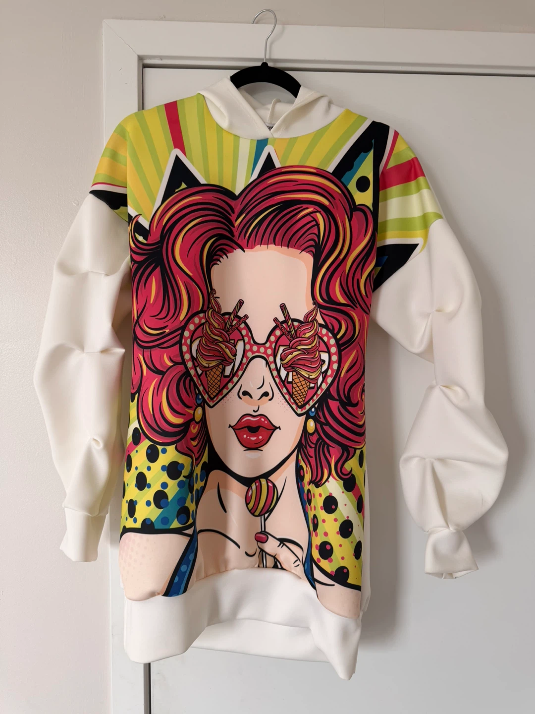 White Graphic Hoodie Dress