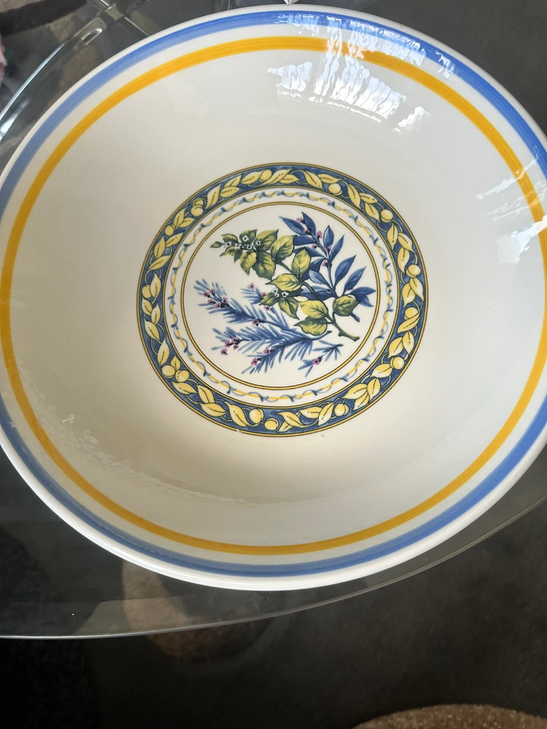 White Bowl with Blue and Yellow Stripes - photo 2