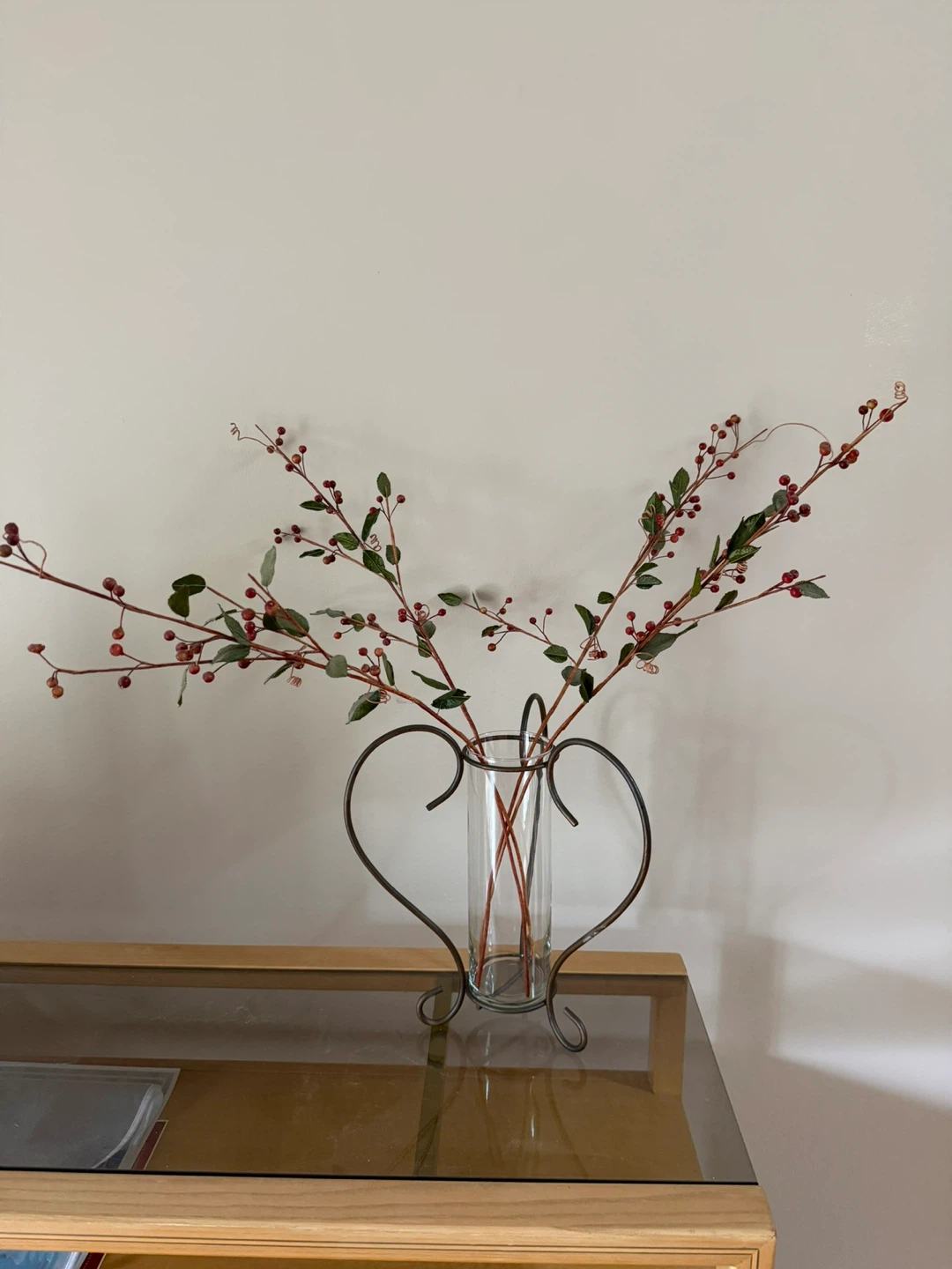 Faux Berry Branches in Glass Vase - photo 2