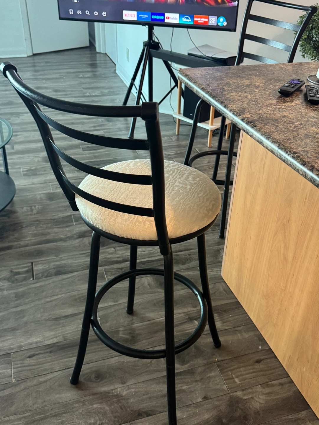 Black Swivel Bar Stool with Patterned Seat - photo 4