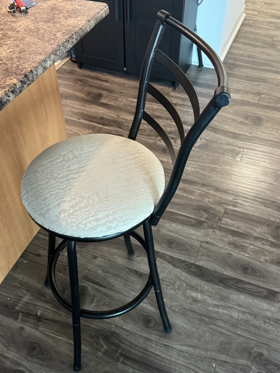 Black Swivel Bar Stool with Patterned Seat - photo 3