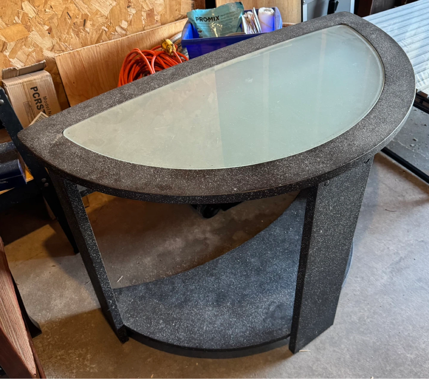Half-moon console table with frosted glass top