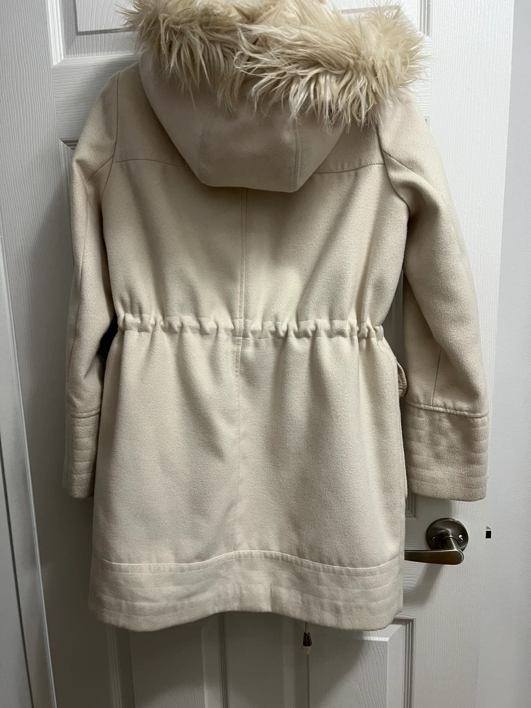 Women's Cream Parka Coat with Faux Fur Hood - photo 2