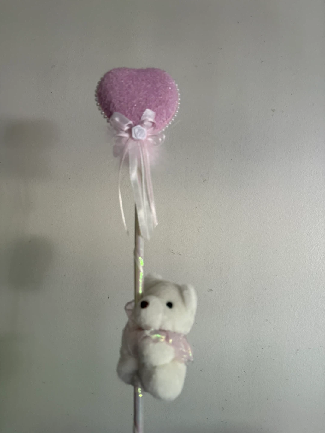 Pink Heart Sparkle Wand with Teddy Bear Charm