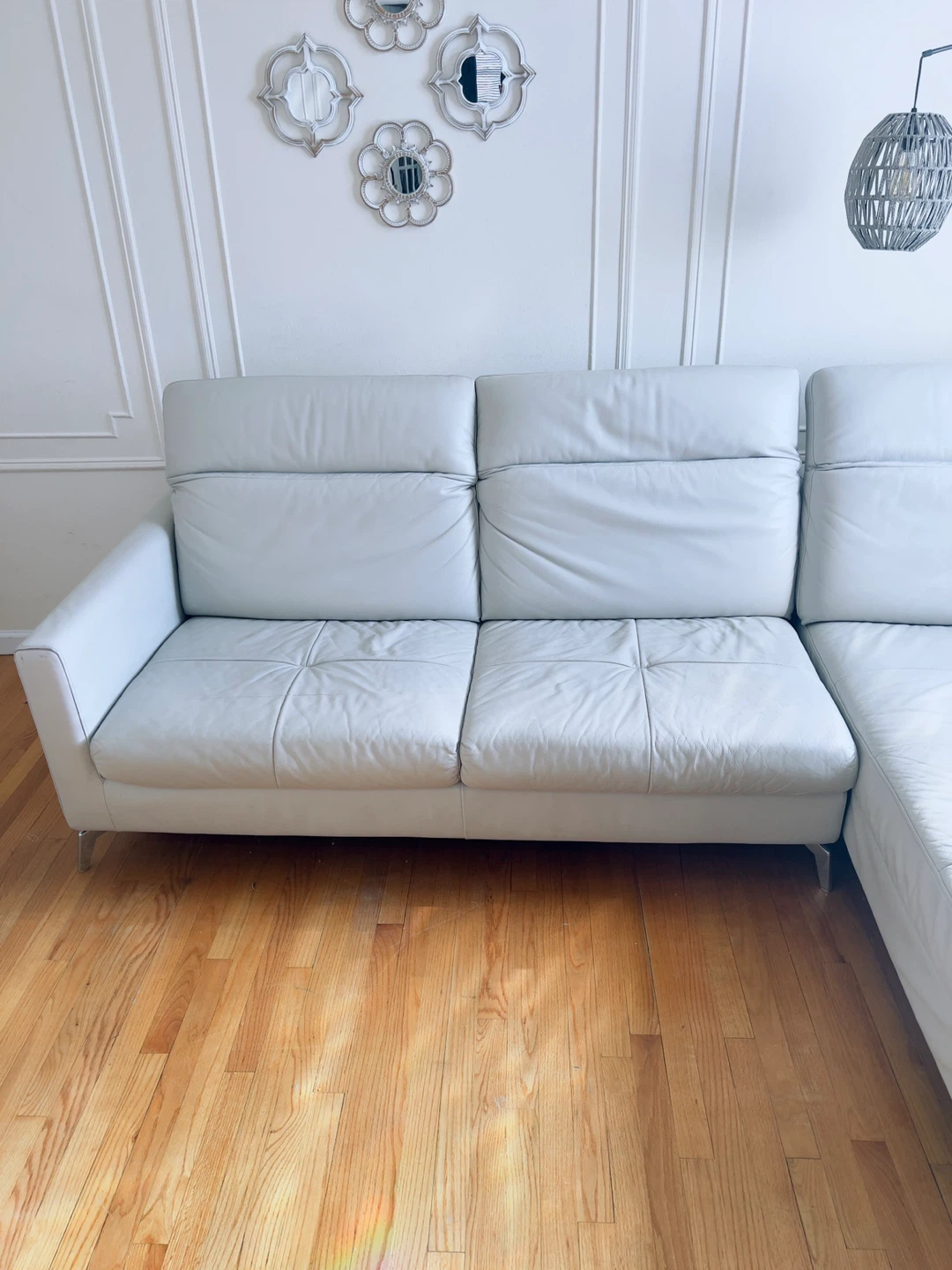 White Leather Sectional Sofa with Chaise - photo 2