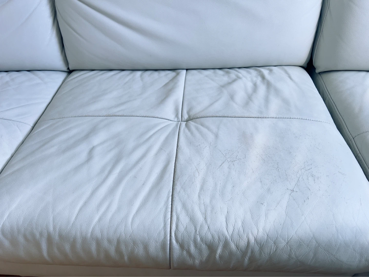 White Leather Sectional Sofa with Chaise - photo 5