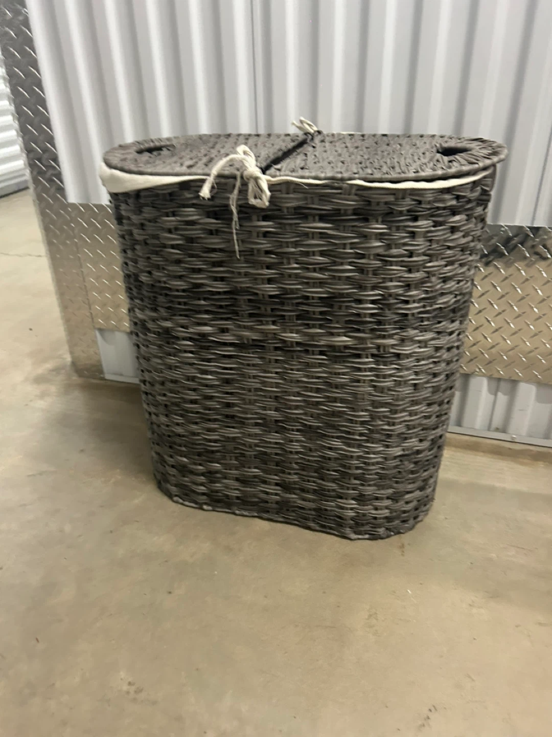 Gray Woven Laundry Hamper with Lid