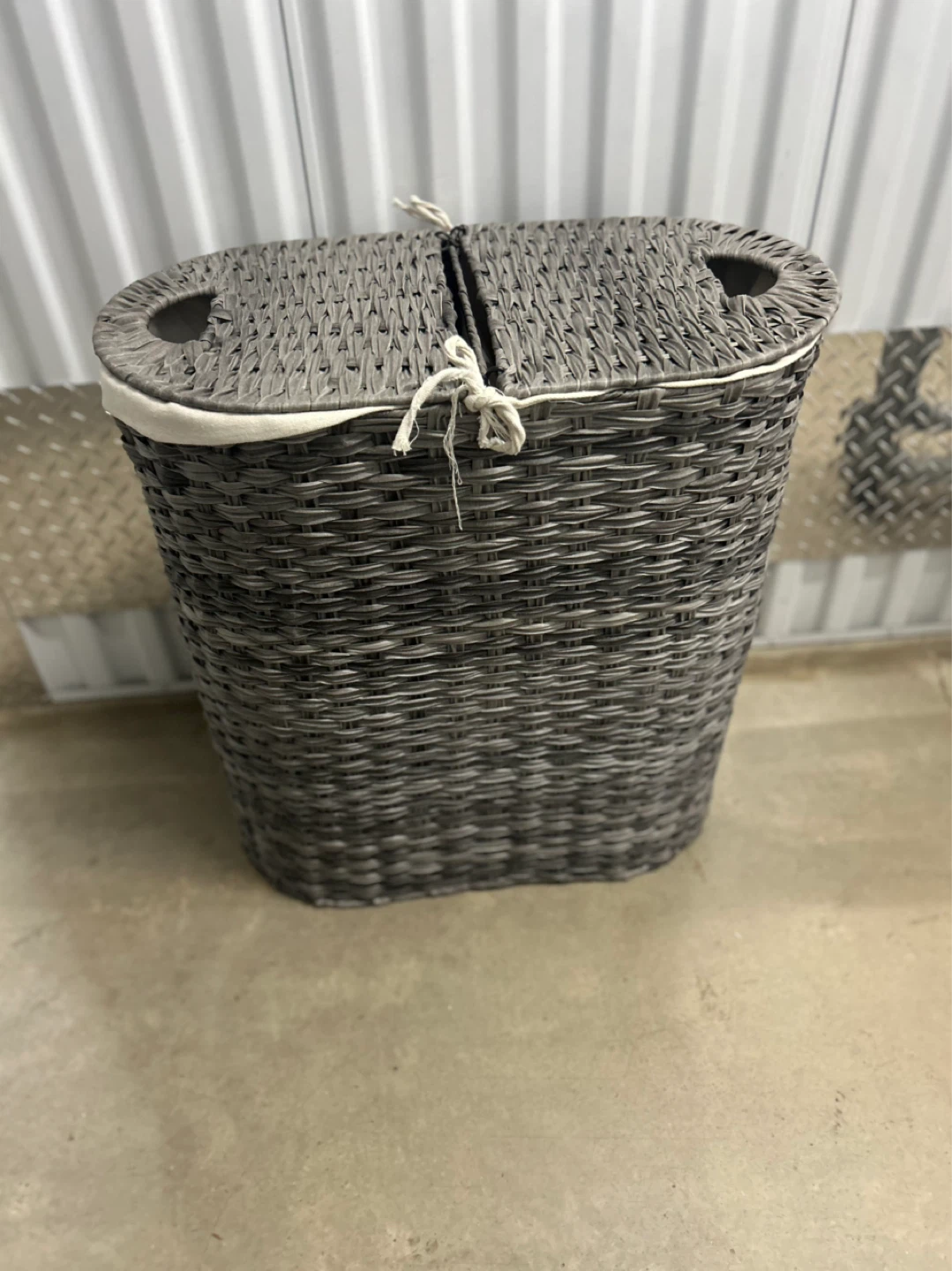 Gray Woven Laundry Hamper with Lid - photo 5