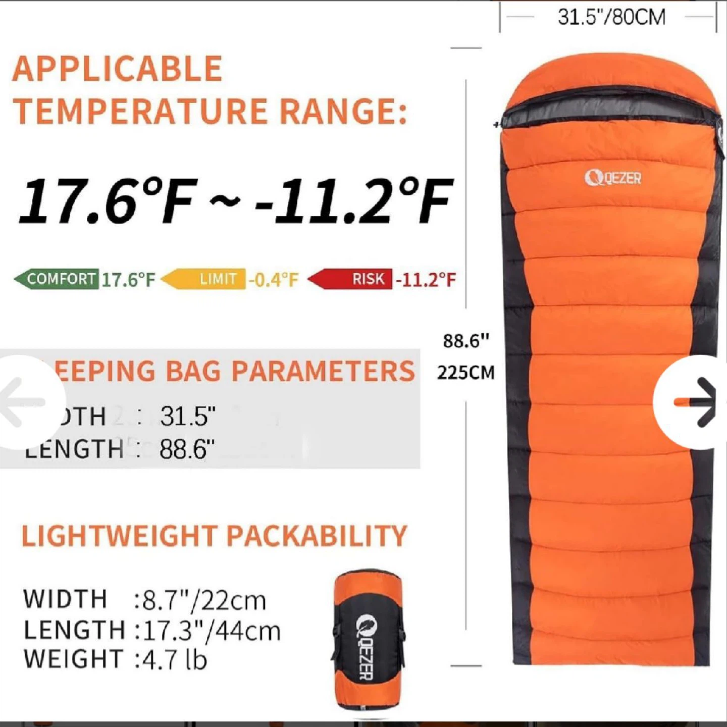 QEEZER 600-Fill Down Sleeping Bag