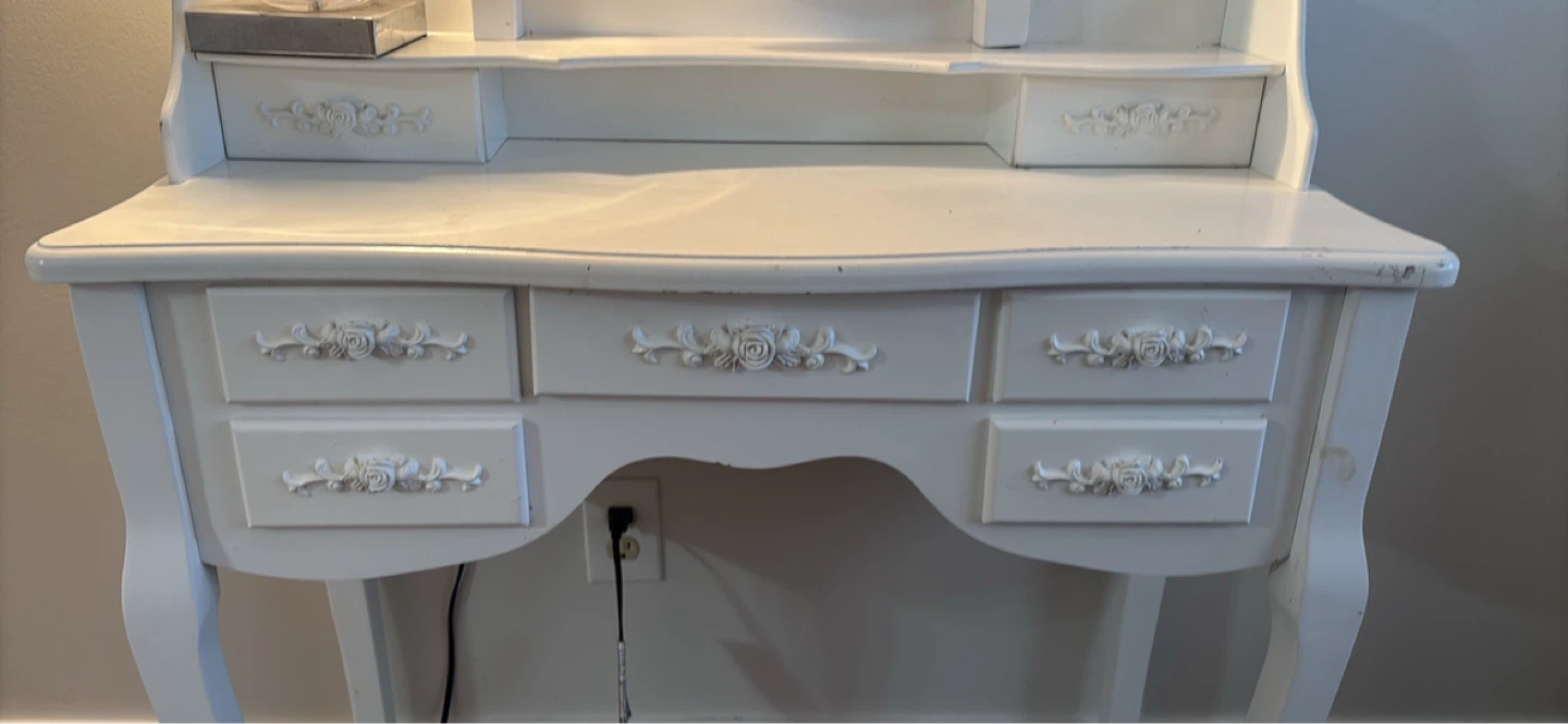 White Vanity Desk with Mirror - photo 2