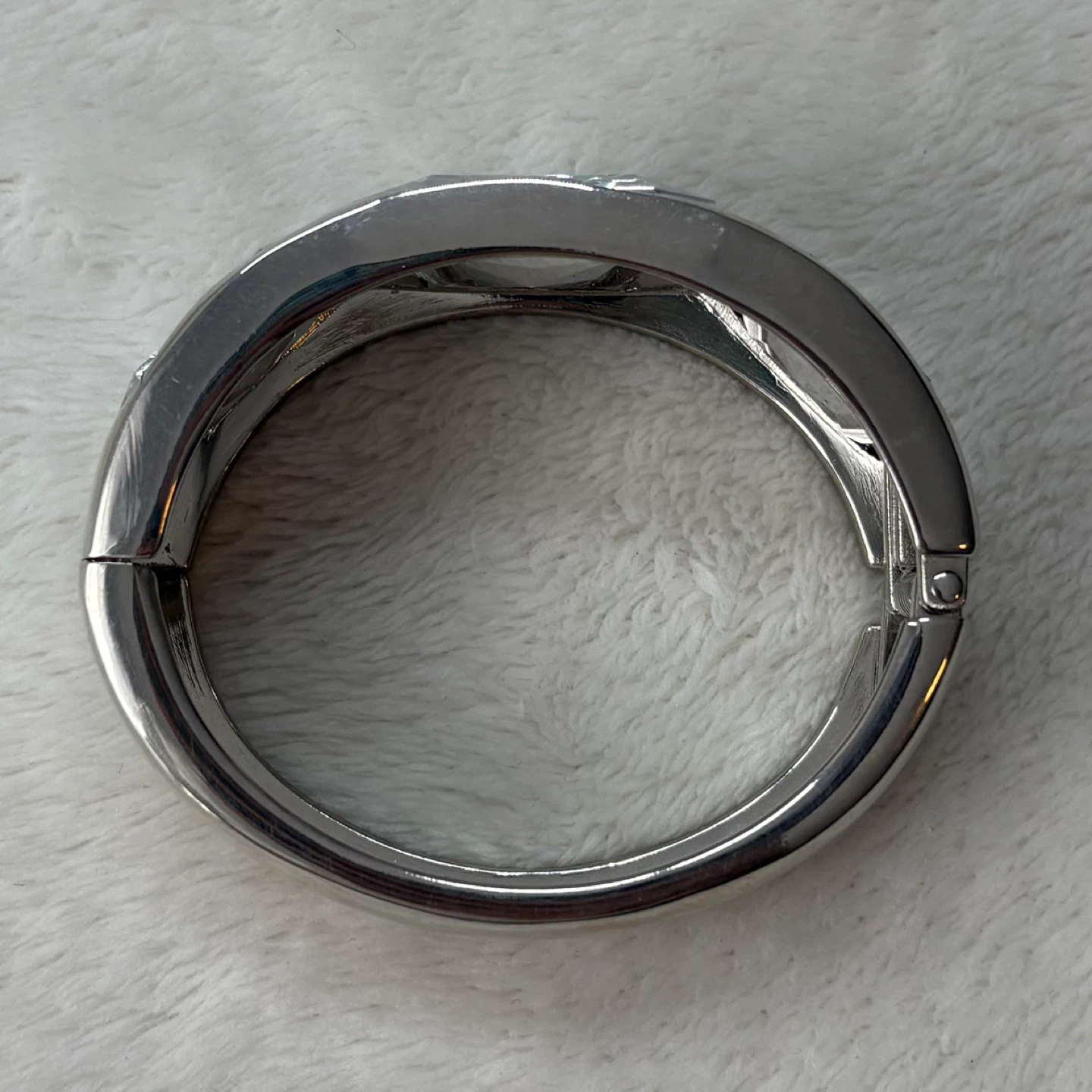 Chunky Silver Tone Hinged Bangle Bracelet Clear Stone Statement - photo 3