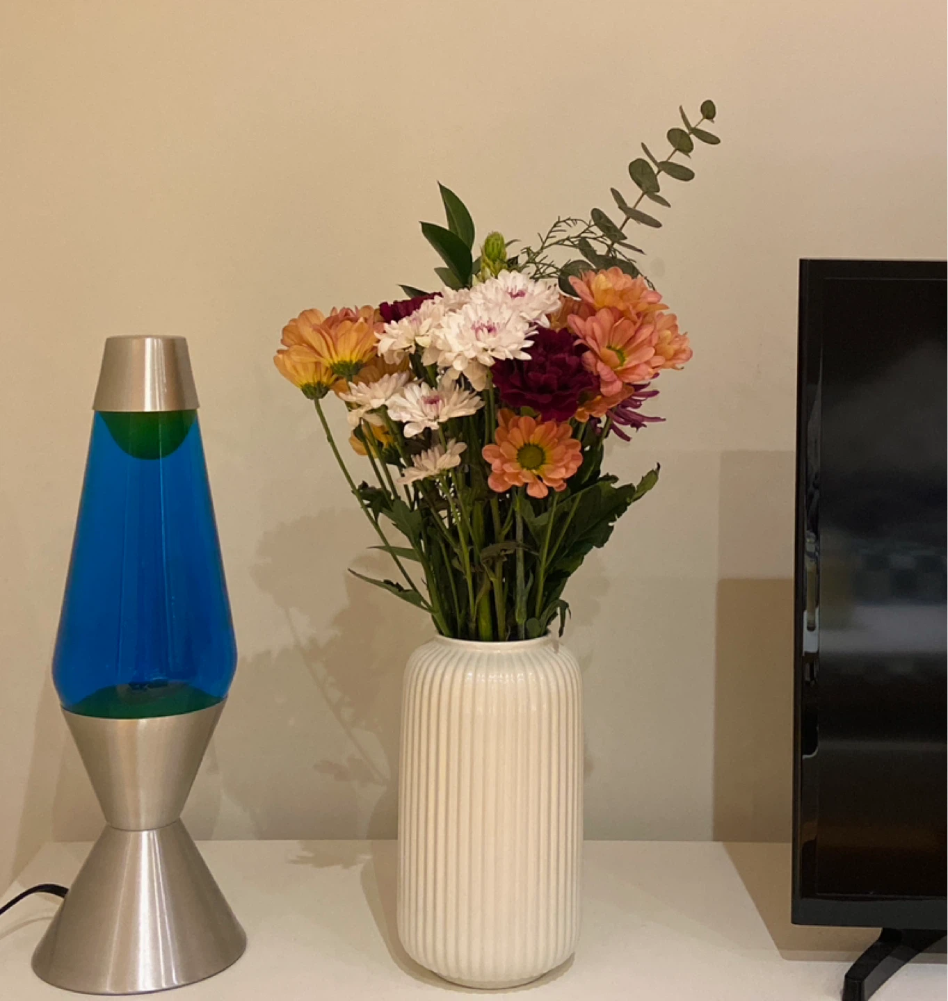 White Ribbed Vase