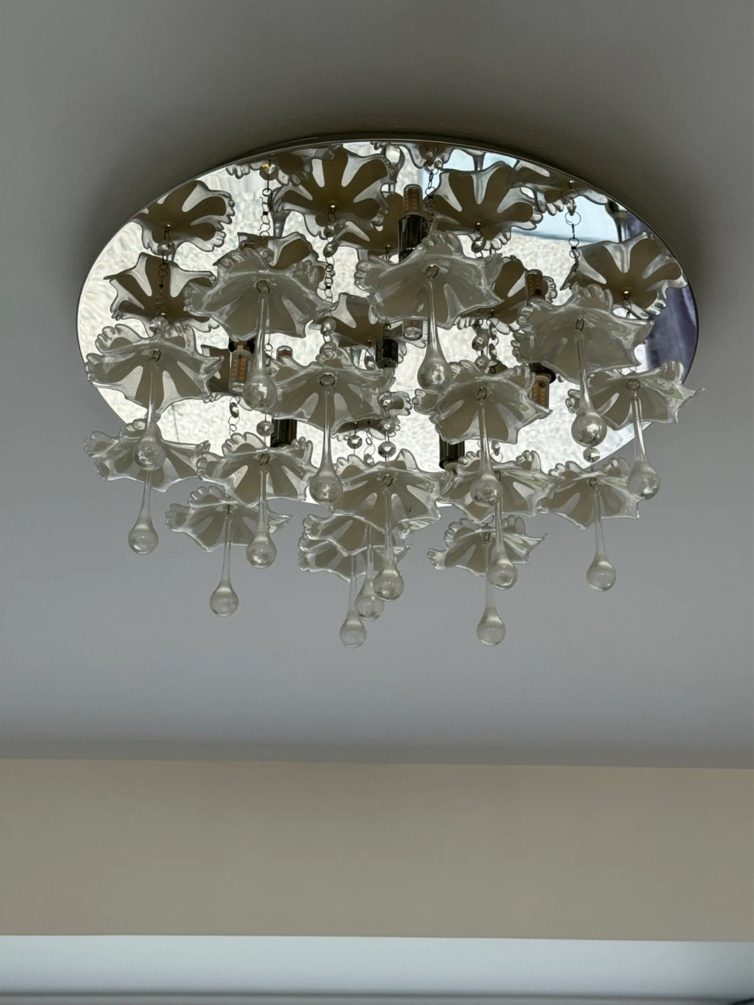 Chandelier with Flower-Shaped Glass Shades