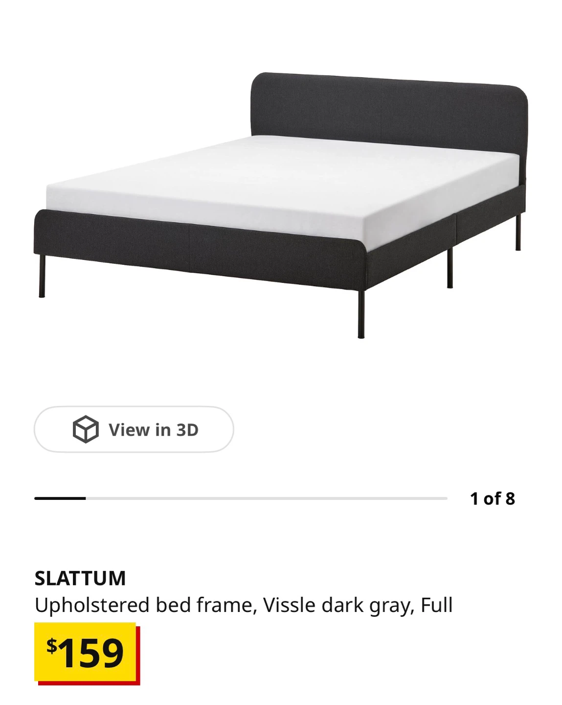 IKEA SLATTUM Upholstered Bed Frame, Vissle Dark Grey, Full