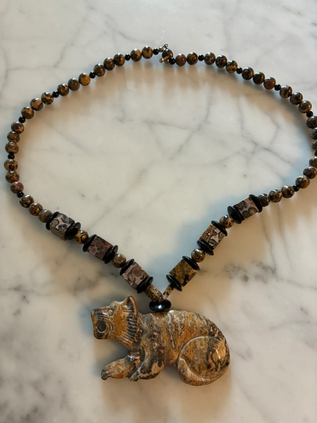 Beaded Necklace with Carved Animal Pendant - photo 3