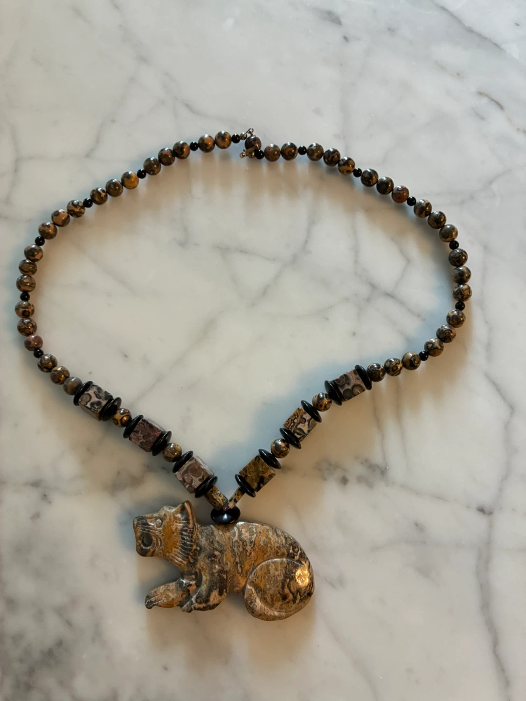 Beaded Necklace with Carved Animal Pendant - photo 2